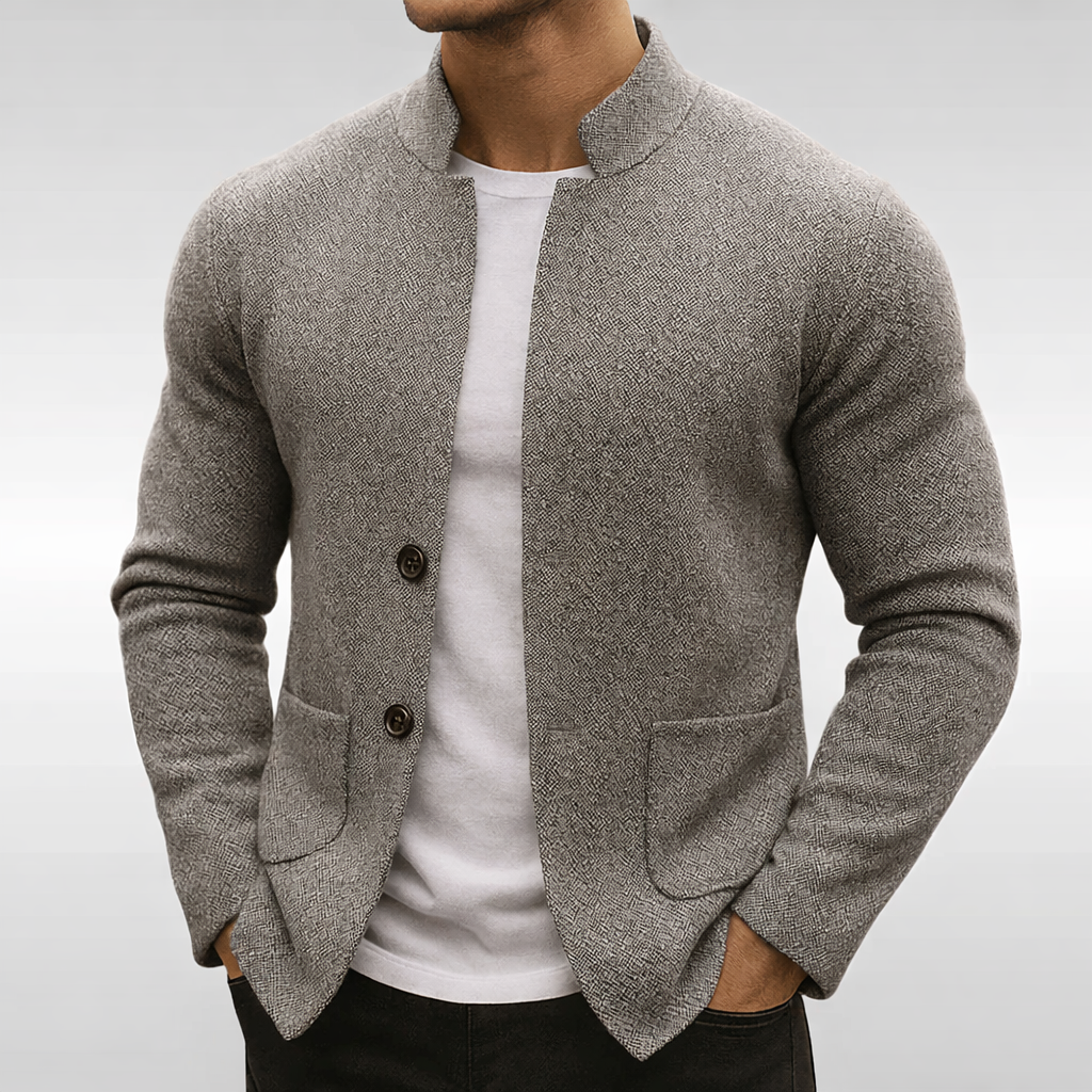 Gilet en maille col mandarin poches plaquées