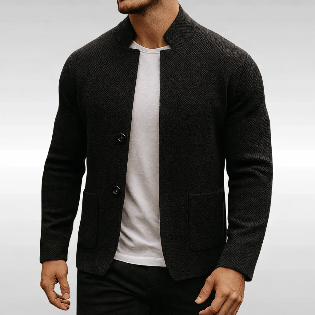 Gilet en maille col mandarin poches plaquées