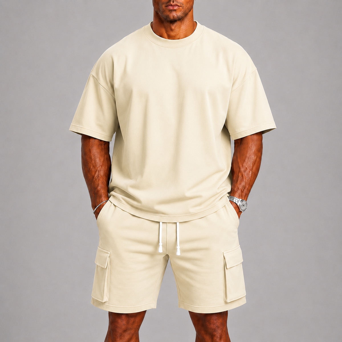 Ensemble d'été t-shirt col rond et short cargo assorti homme – Loches