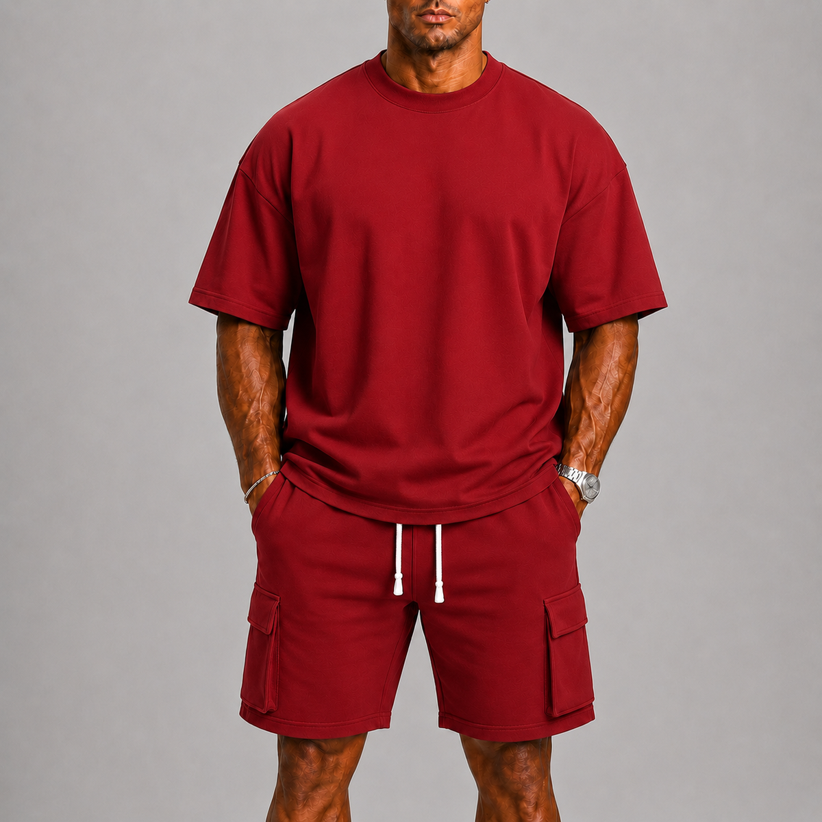 Ensemble d'été t-shirt col rond et short cargo assorti homme – Loches