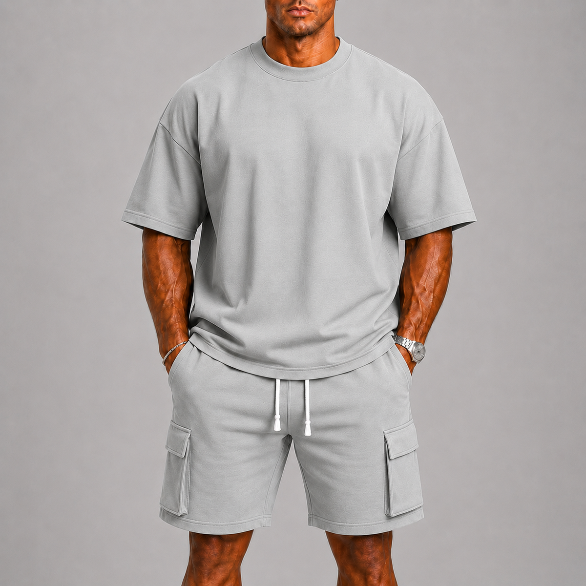 Ensemble d'été t-shirt col rond et short cargo assorti homme – Loches