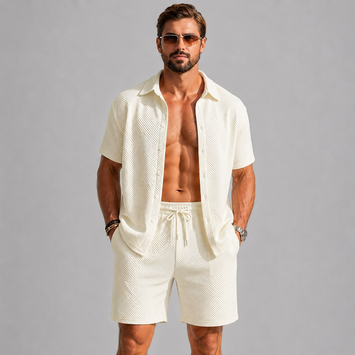 Ensemble chemise et short assortis d'été coupe relaxée homme – Seignosse