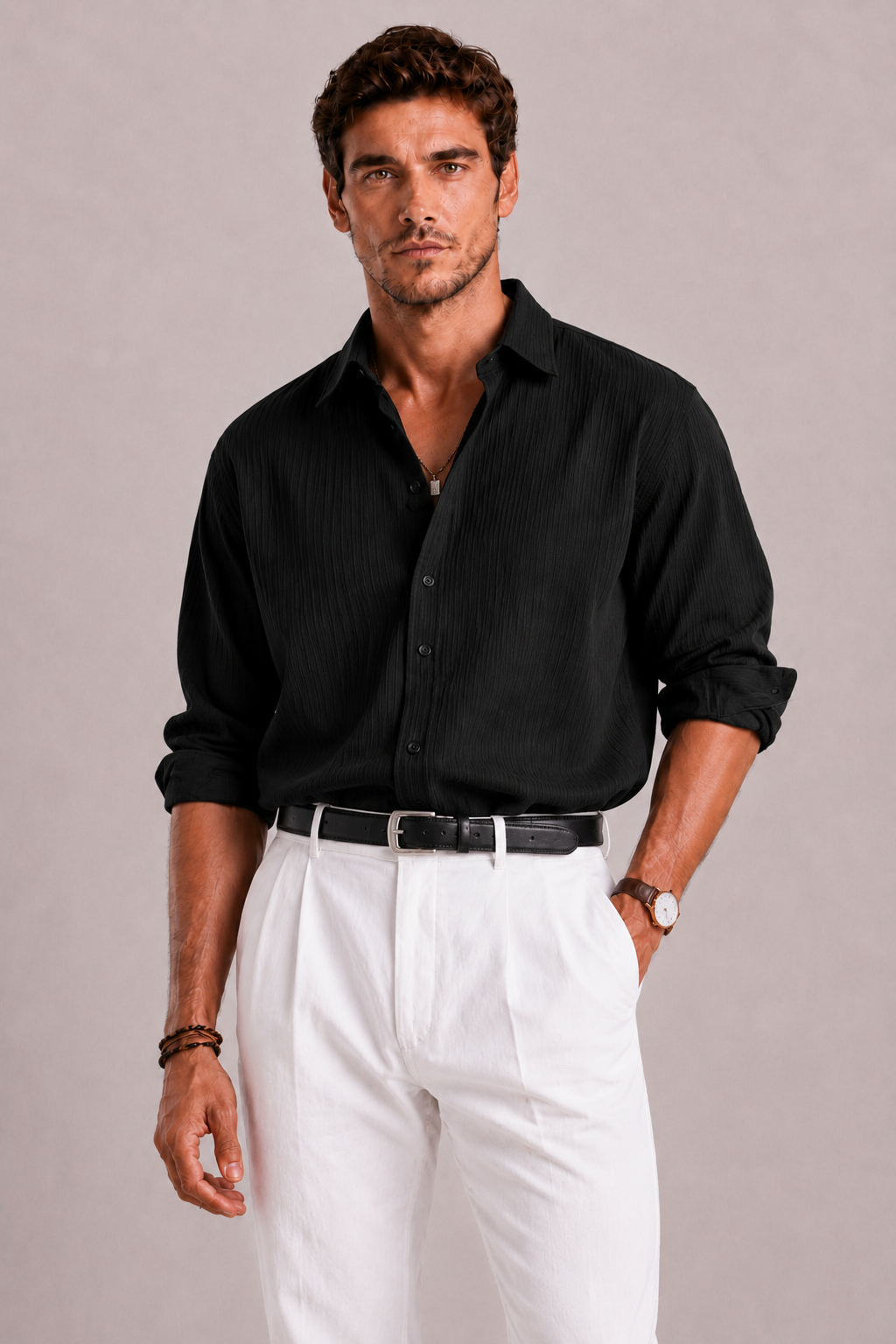 Chemise oversize col classique boutonnée texture subtile homme – Dives