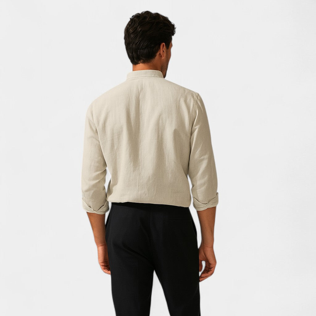 Chemise à col montant style utilitaire coupe droite manches longues homme – Figeac