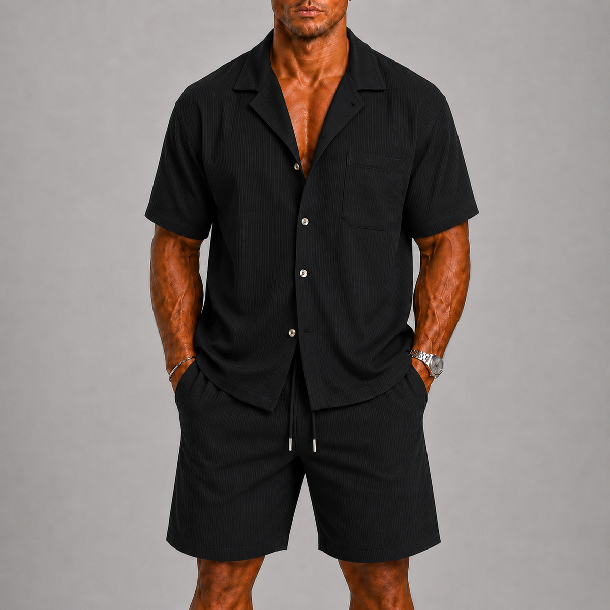 Ensemble chemise à manches courtes et short au style intemporel homme – Lamballe