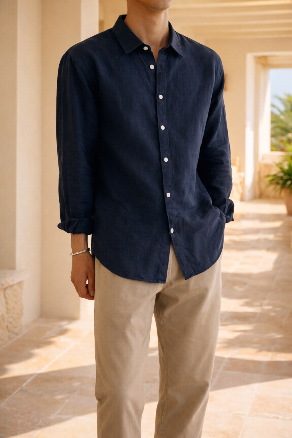 Chemise en lin boutonnée coupe décontractée smart casual homme – Cany
