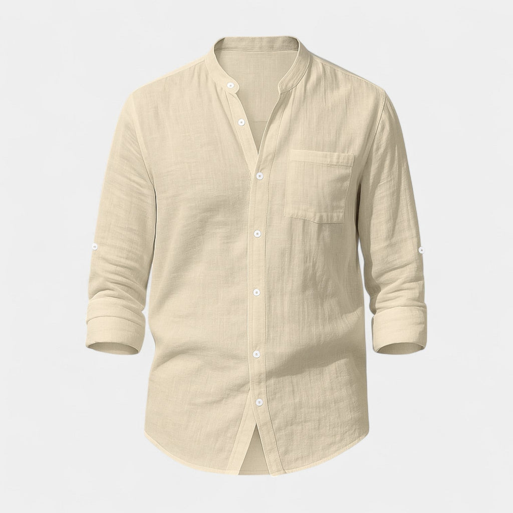 Chemise à col montant style utilitaire coupe droite manches longues homme – Figeac