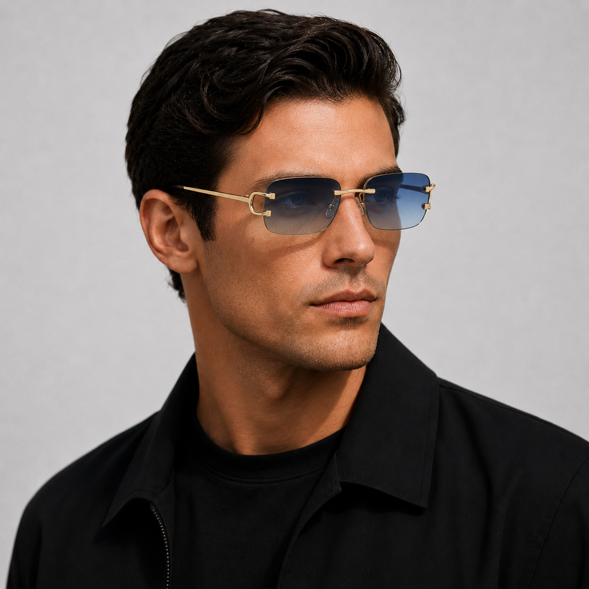 Lunettes de soleil sans monture verres dégradés rectangulaires monture métal homme – Jumièges