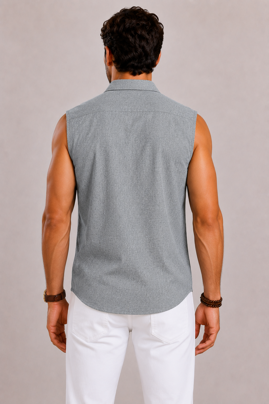 Débardeur en coton et lin col revers sans manches homme – Tours
