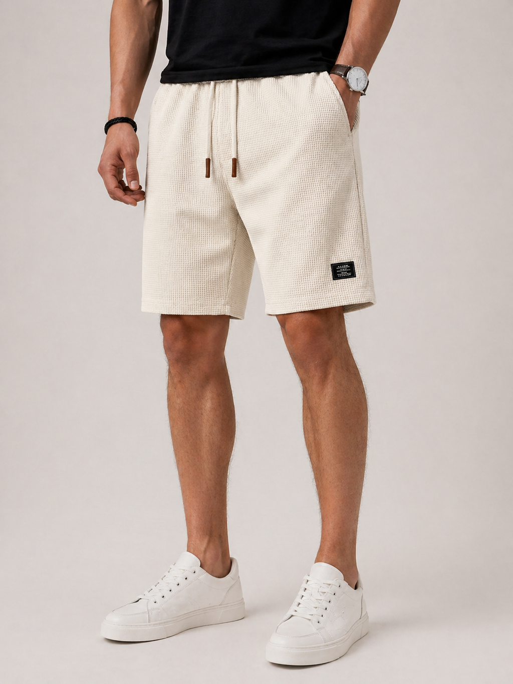 Short texturé coupe relax taille ajustable allure sobre homme – Argent