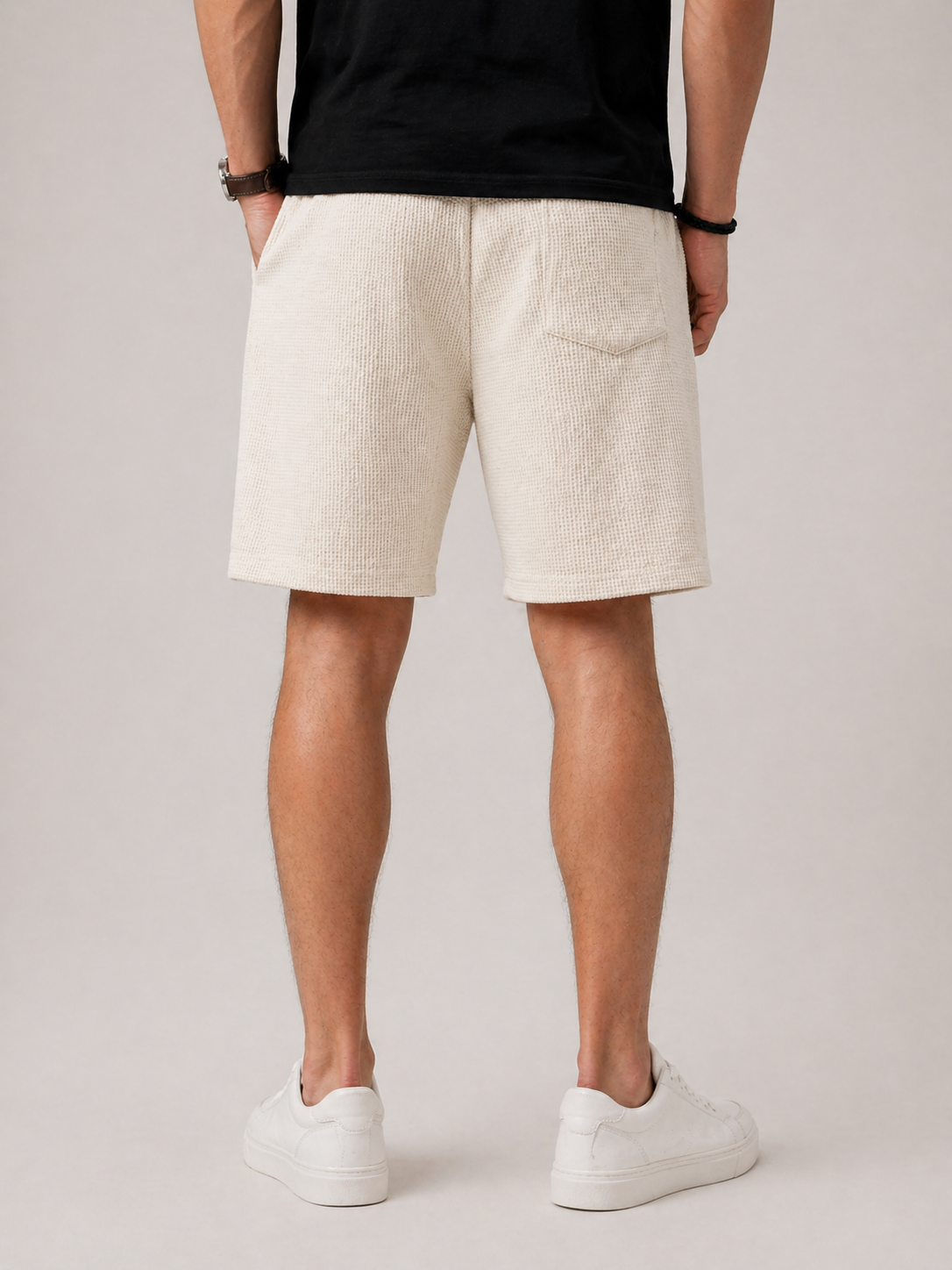 Short texturé coupe relax taille ajustable allure sobre homme – Argent