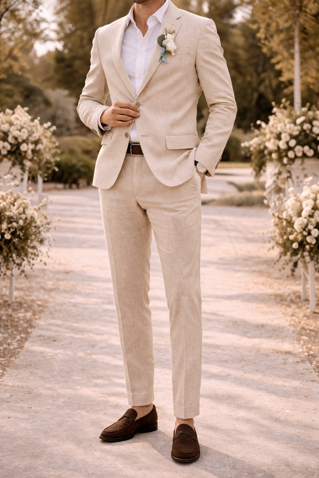Costume deux pièces en mélange de lin coupe ajustée cérémonie mariage homme – Lauzerte
