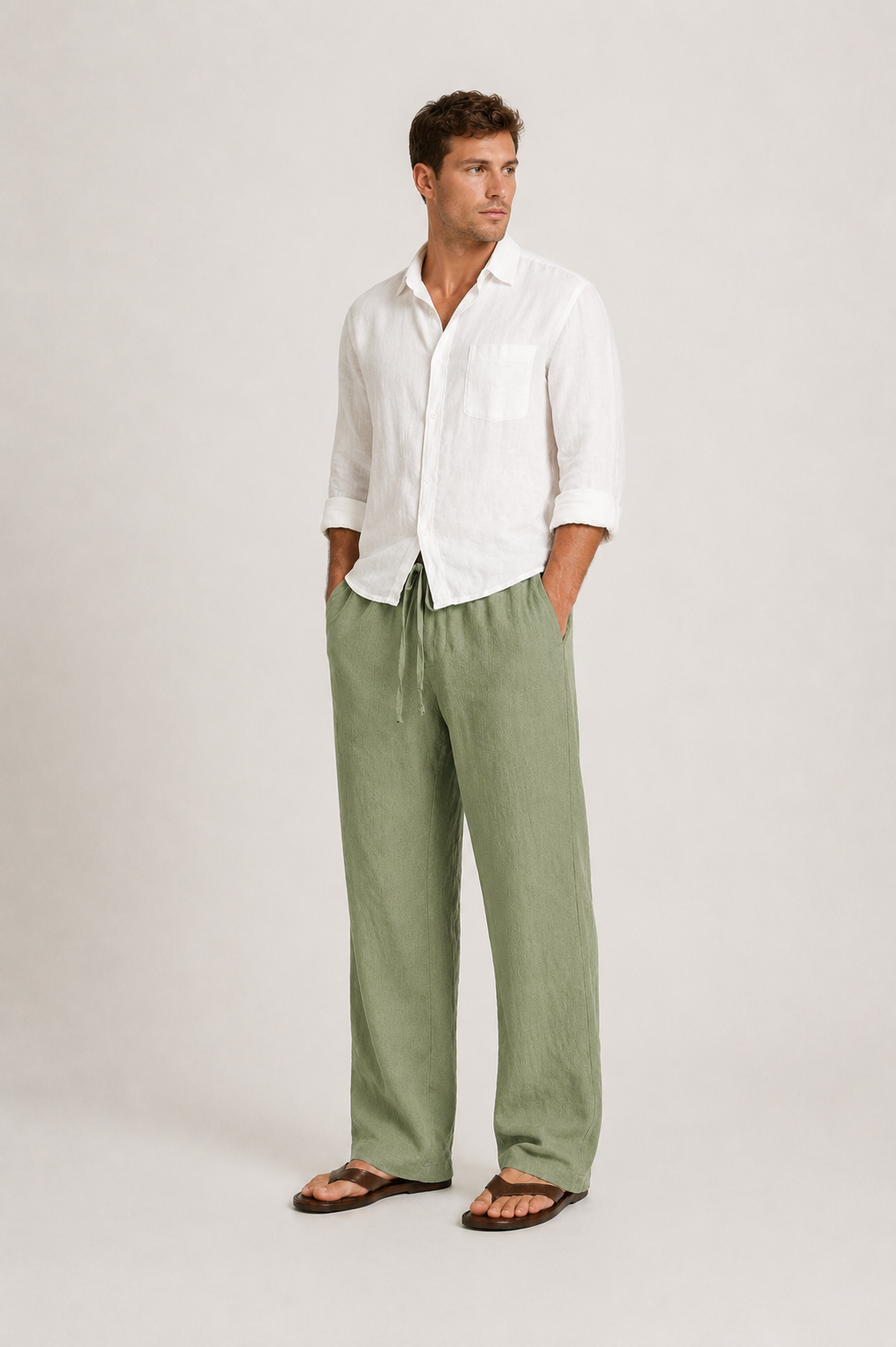 Pantalon droit en lin à taille élastiquée au style intemporel homme – Visconti