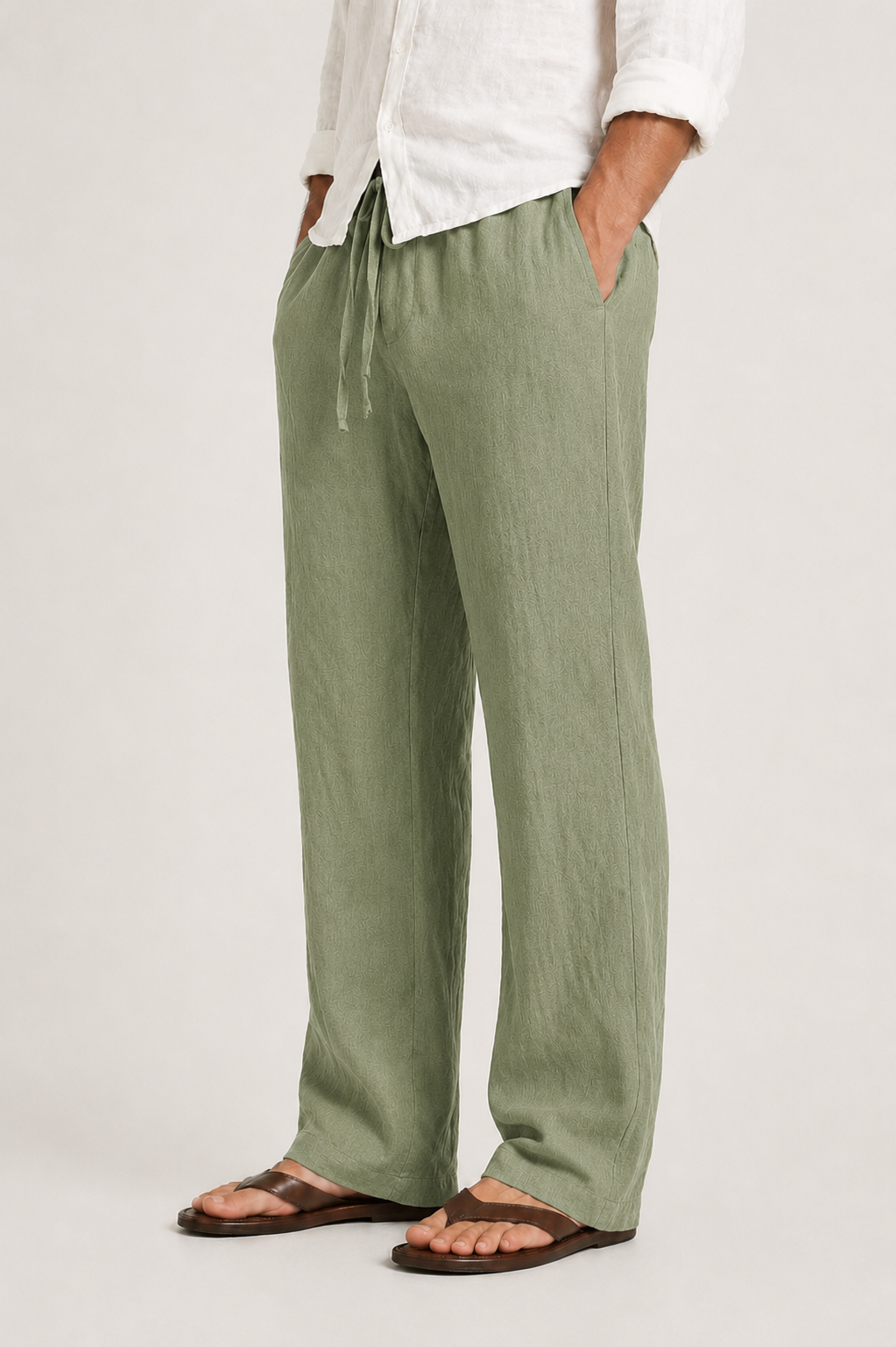 Pantalon droit en lin à taille élastiquée au style intemporel homme – Visconti