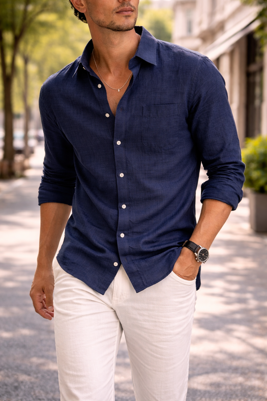 Chemise en lin manches longues respirante coupe décontractée homme – Aber-Wrac'h