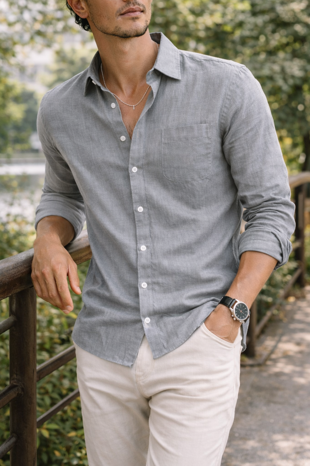 Chemise en lin manches longues respirante coupe décontractée homme – Aber-Wrac'h