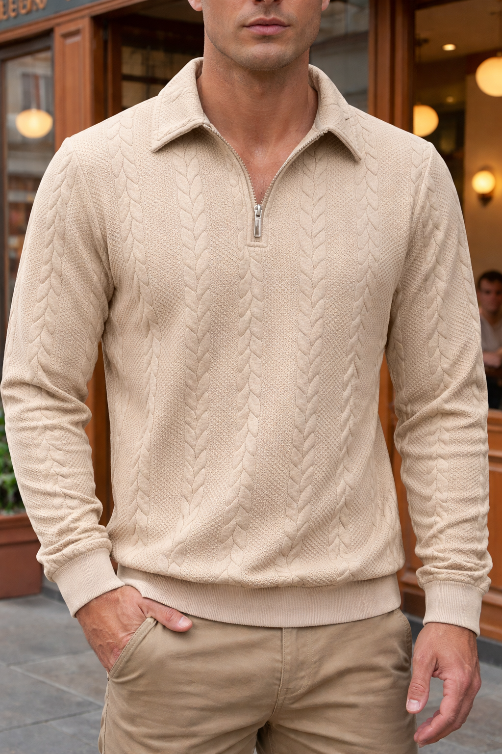 Polo en maille texturée à col zippé