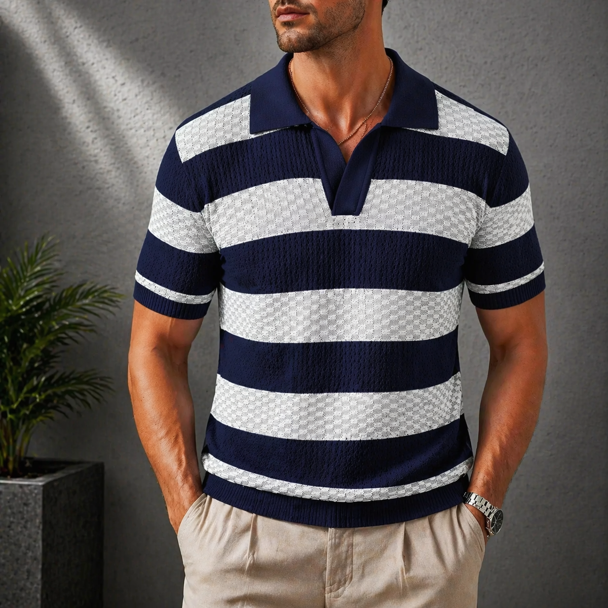 Polo en maille texturée à rayures