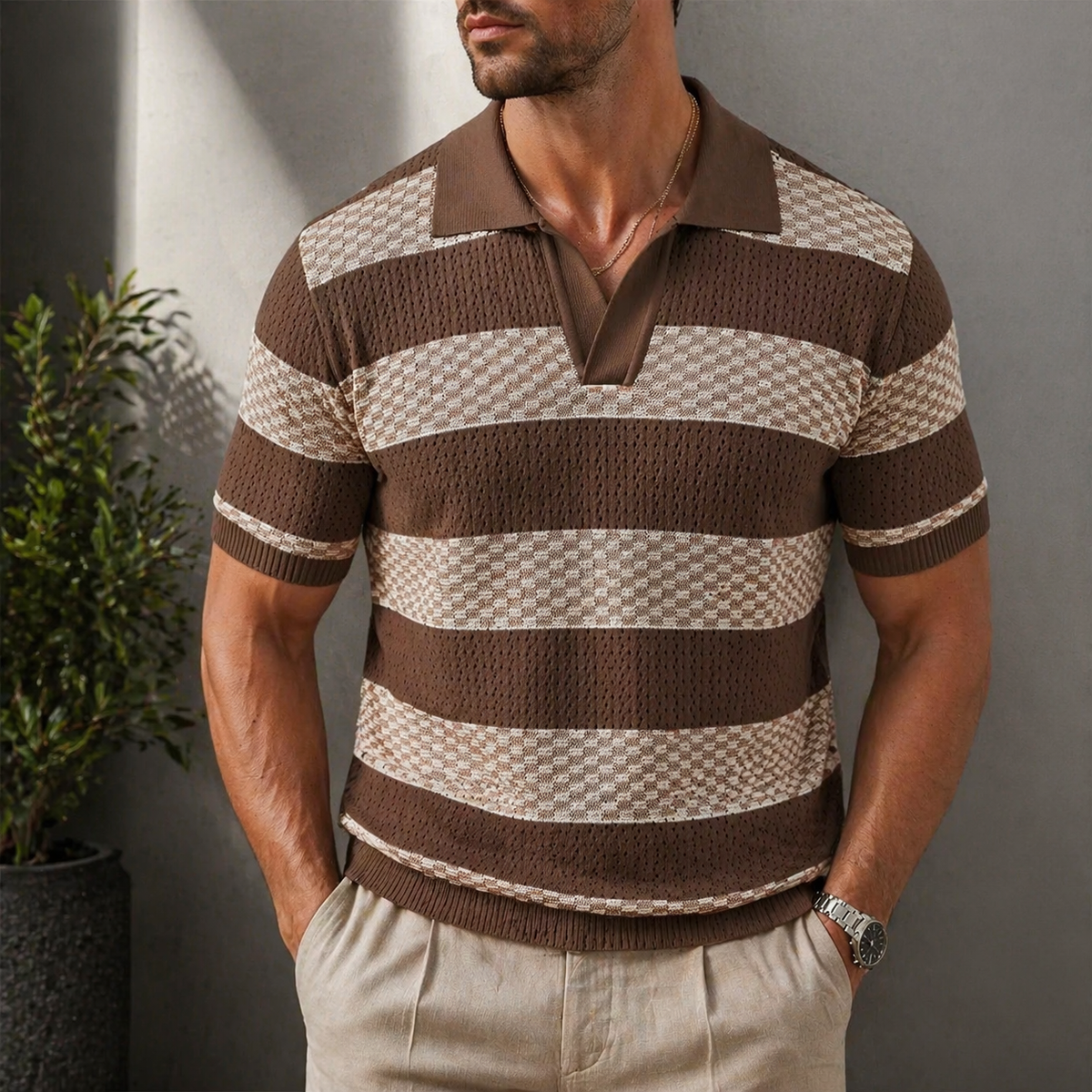 Polo en maille texturée à rayures