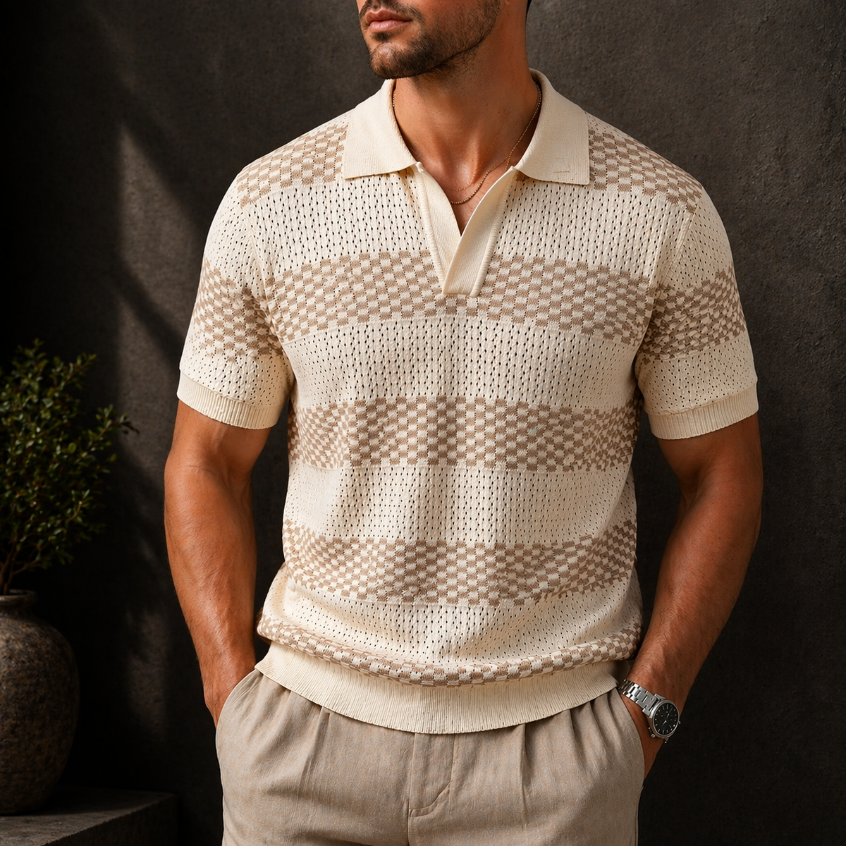 Polo en maille texturée à rayures