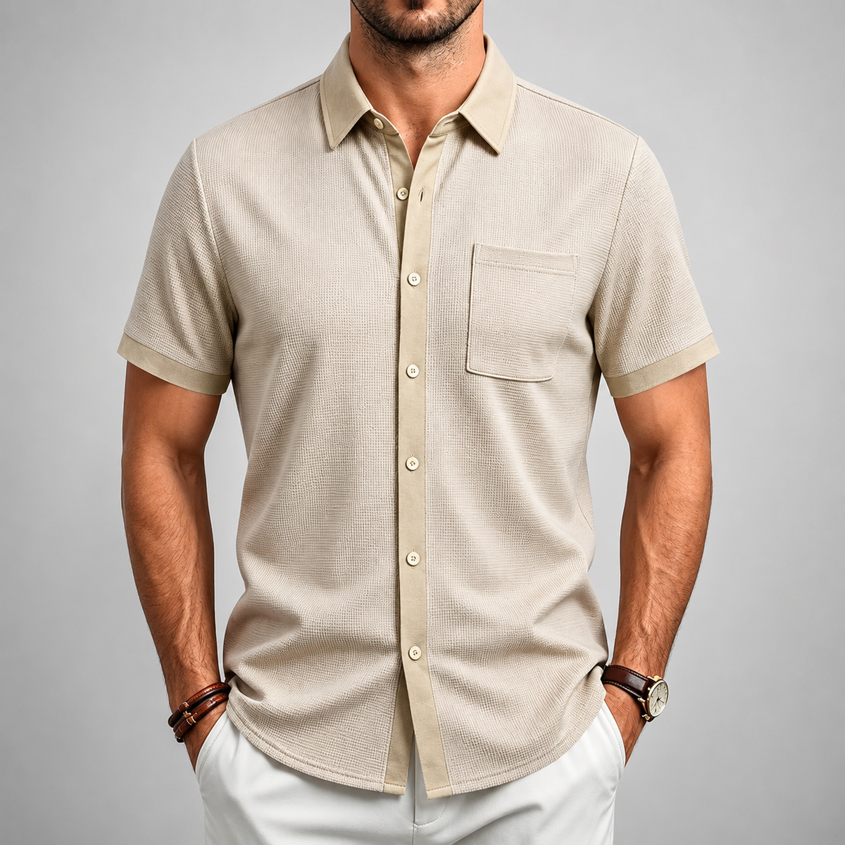 Chemise texturée boutonnée avec poche poitrine