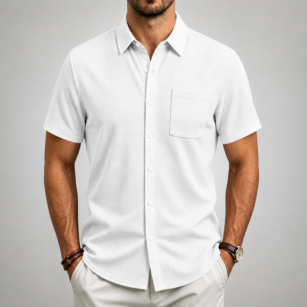 Chemise texturée boutonnée avec poche poitrine