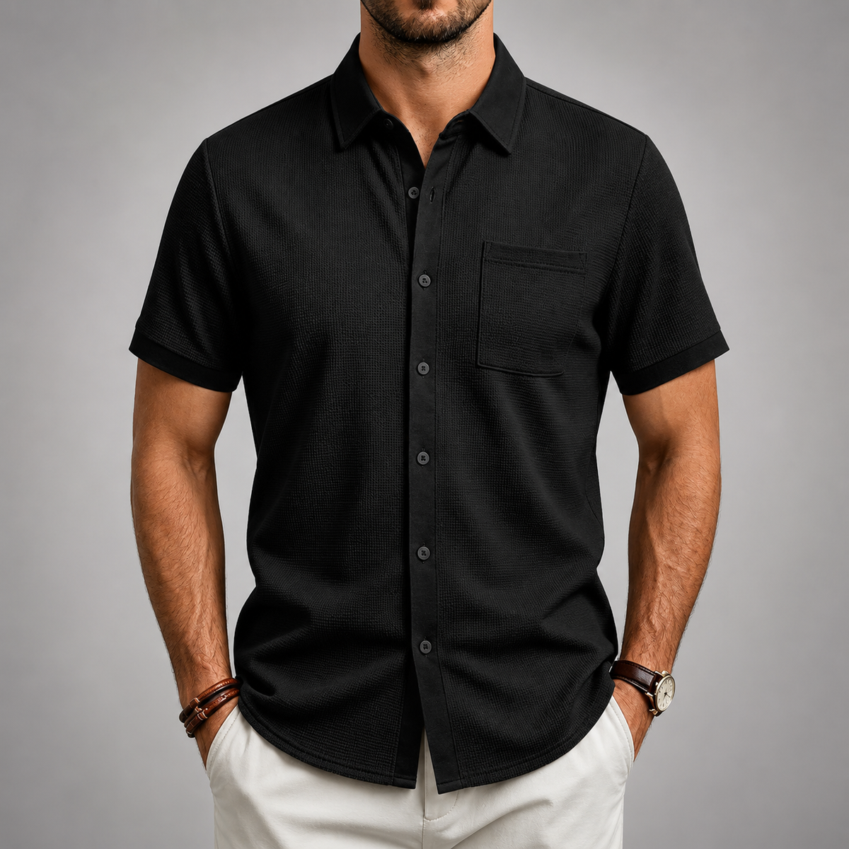 Chemise texturée boutonnée avec poche poitrine