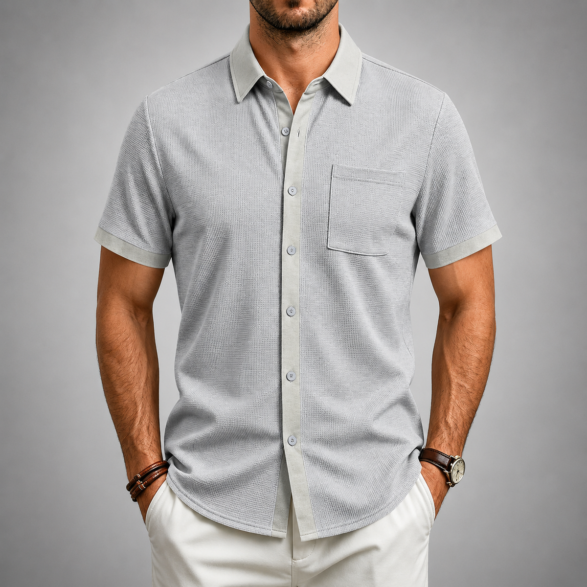 Chemise texturée boutonnée avec poche poitrine