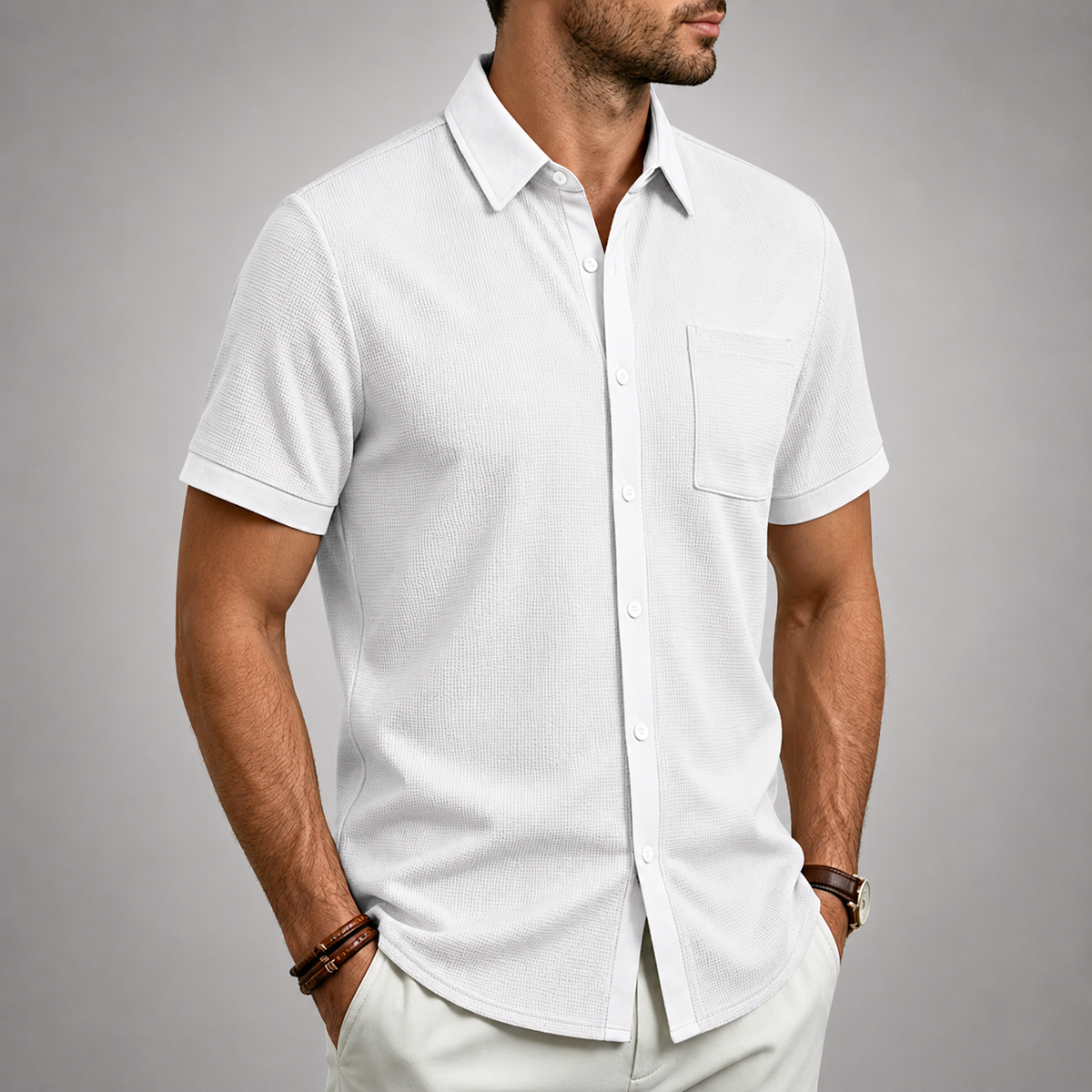 Chemise texturée boutonnée avec poche poitrine