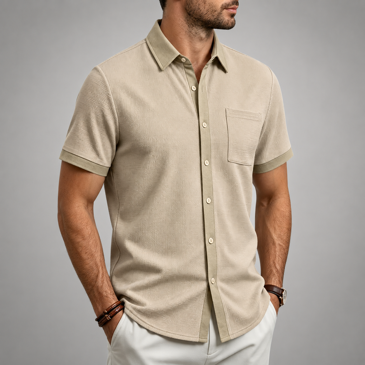 Chemise texturée boutonnée avec poche poitrine