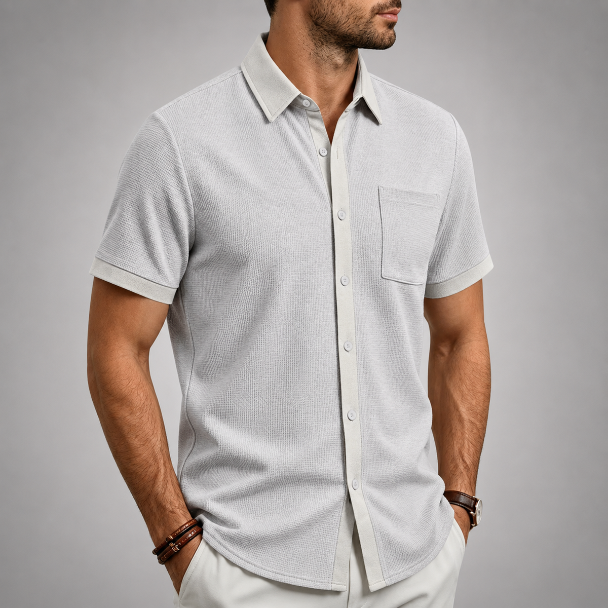 Chemise texturée boutonnée avec poche poitrine