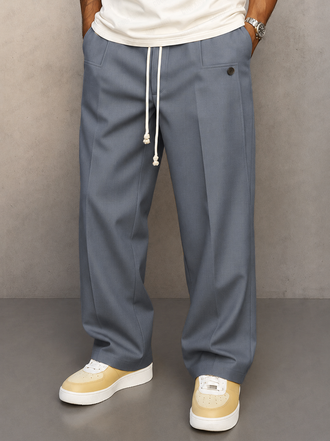 Pantalon large à plis taille cordon pour le quotidien homme – Draguignan