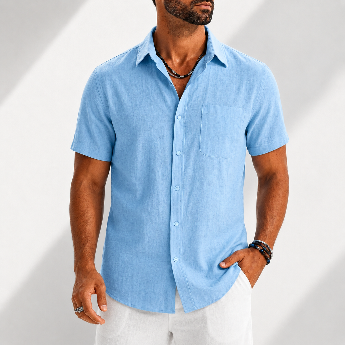 Chemise décontractée aspect lin boutonnée