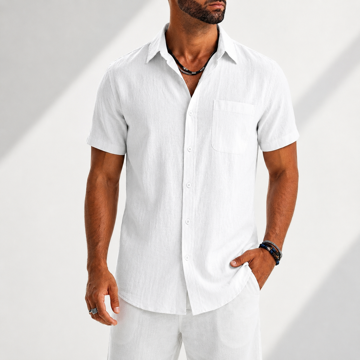 Chemise décontractée aspect lin boutonnée