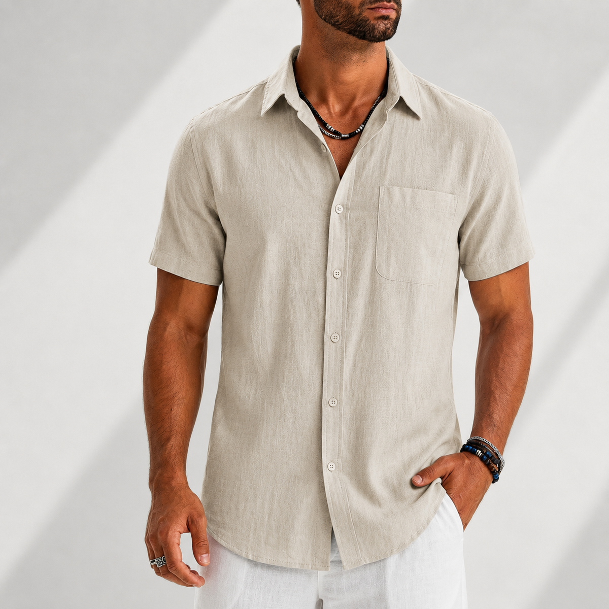Chemise décontractée aspect lin boutonnée