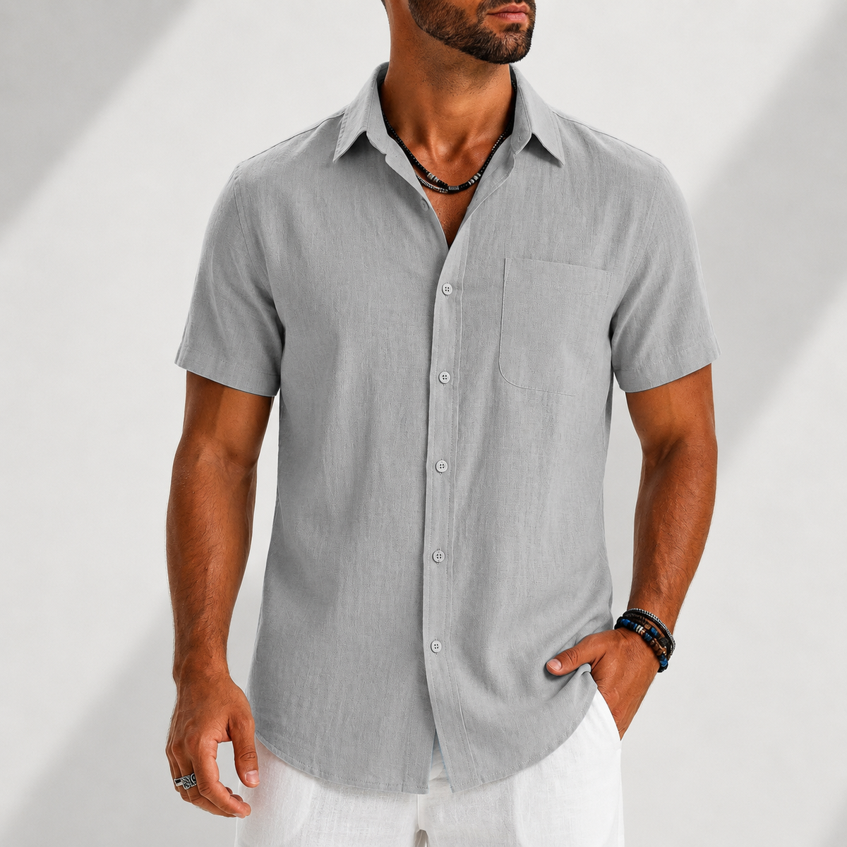 Chemise décontractée aspect lin boutonnée