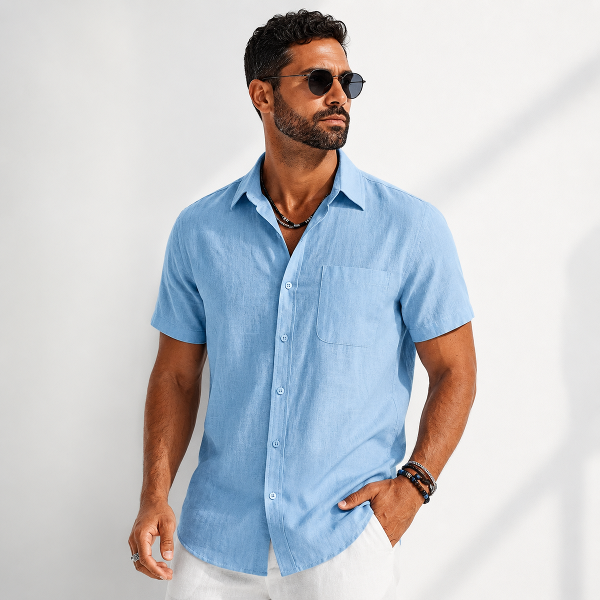Chemise décontractée aspect lin boutonnée