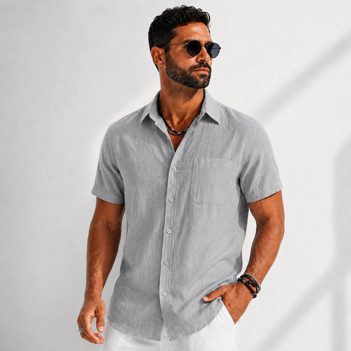 Chemise décontractée aspect lin boutonnée