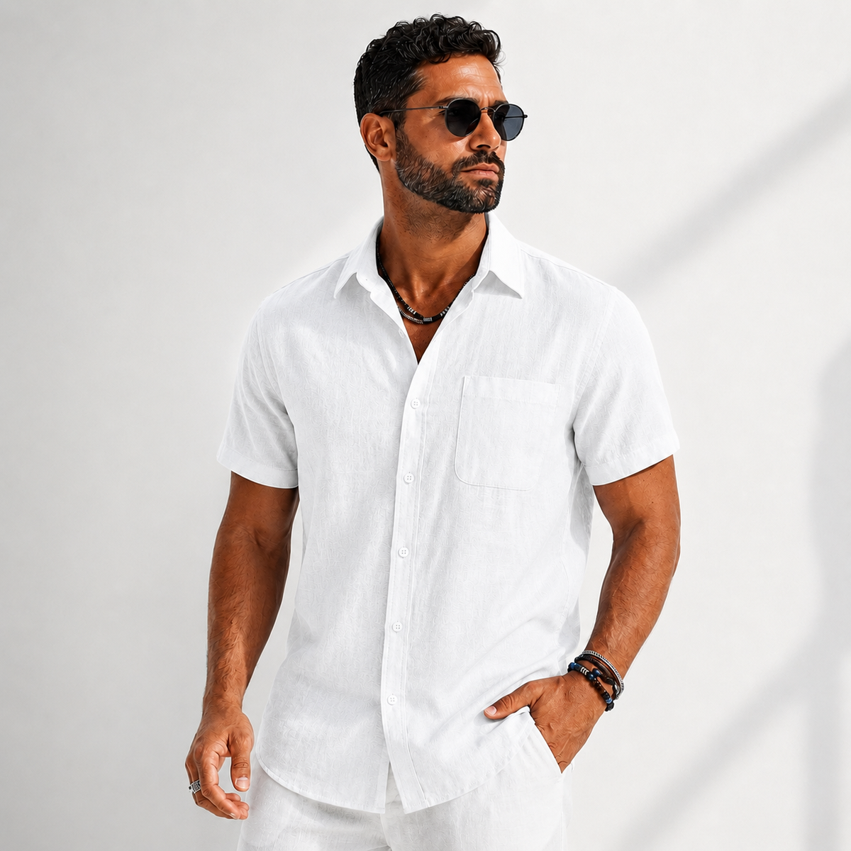 Chemise décontractée aspect lin boutonnée