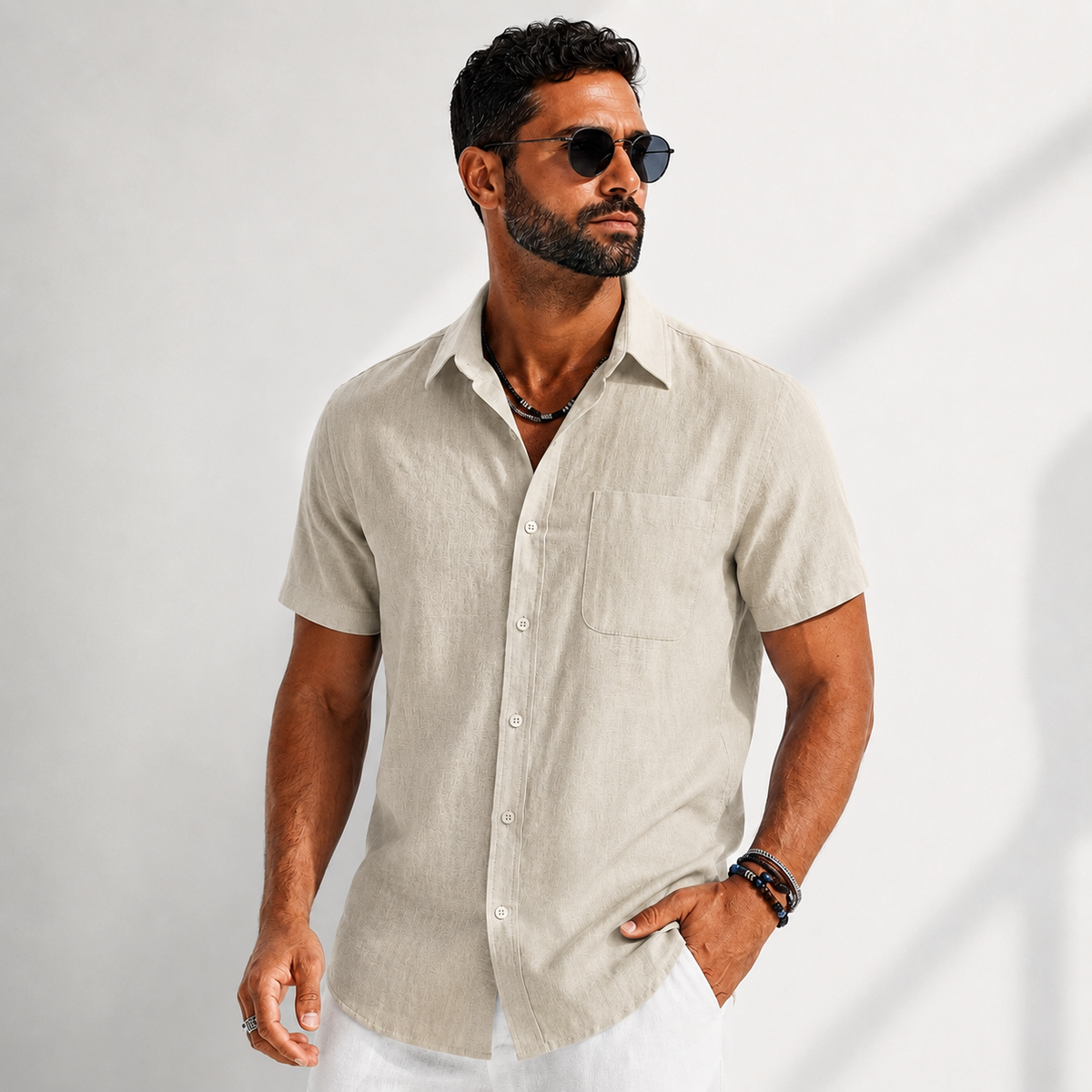 Chemise décontractée aspect lin boutonnée