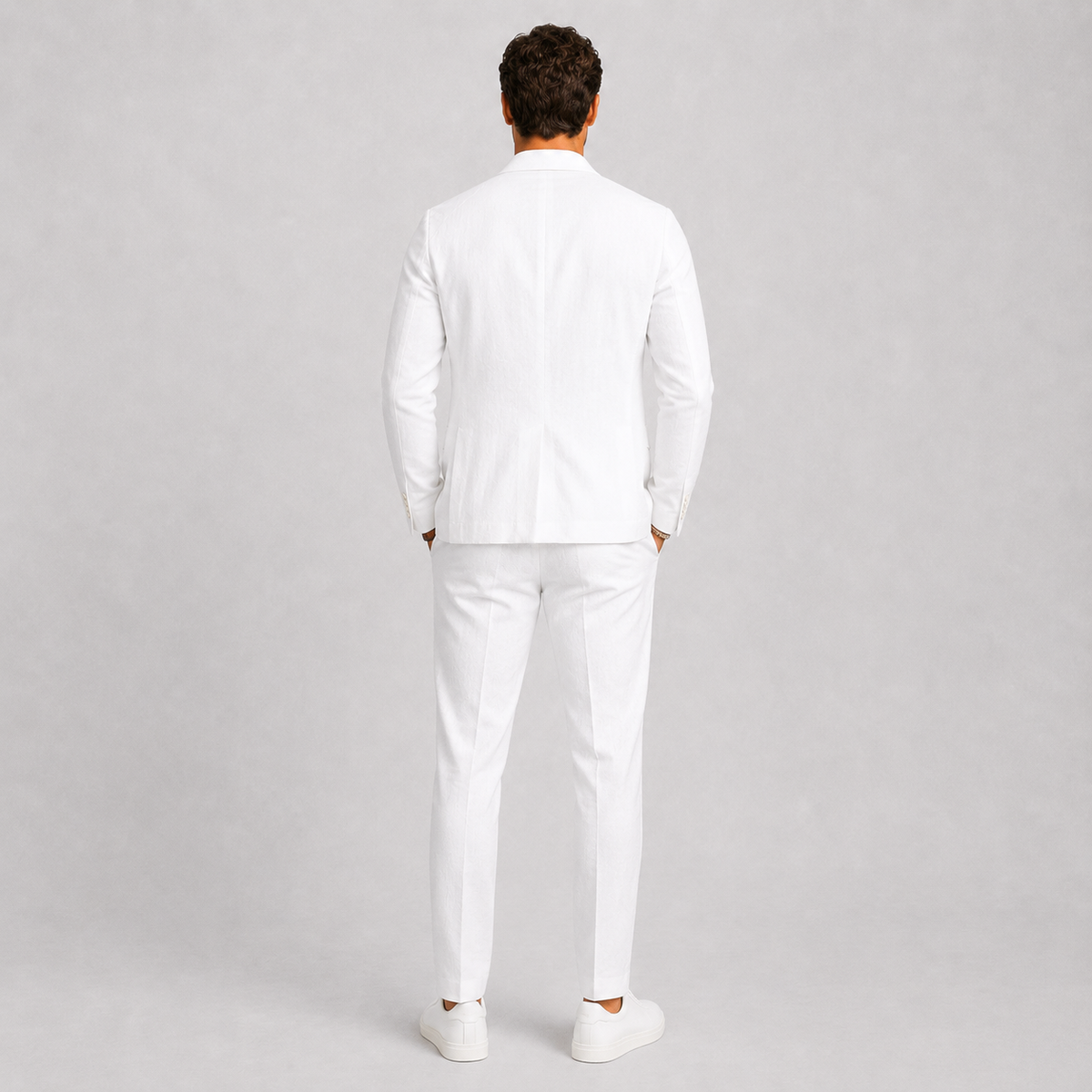 Costume en lin veste et pantalon assortis silhouette nette homme – Plougrescant