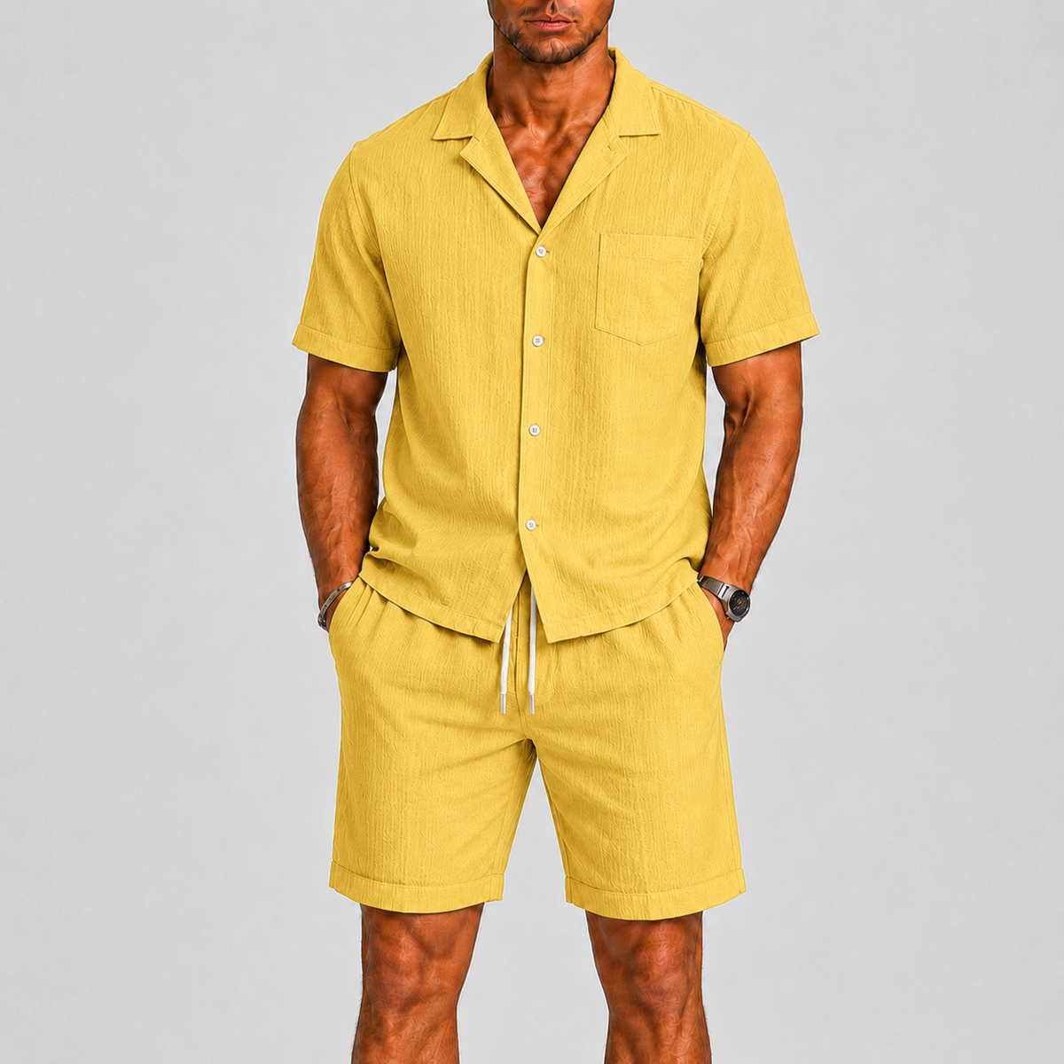 Ensemble d'été deux pièces chemise à manches courtes et short légers homme – Sainte-Foy-la-Grande