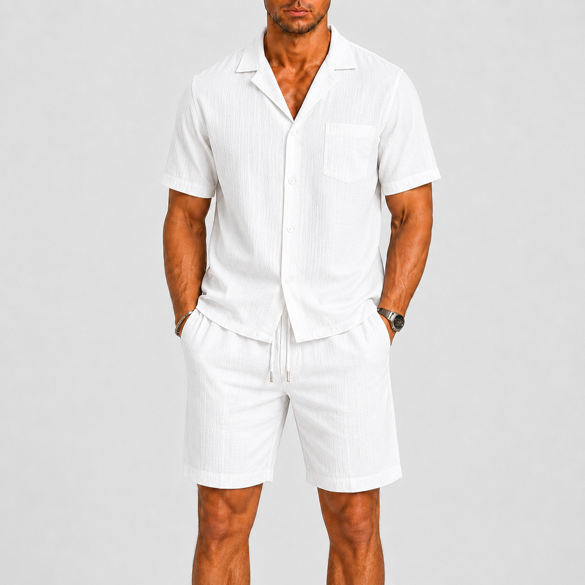 Ensemble d'été deux pièces chemise à manches courtes et short légers homme – Sainte-Foy-la-Grande
