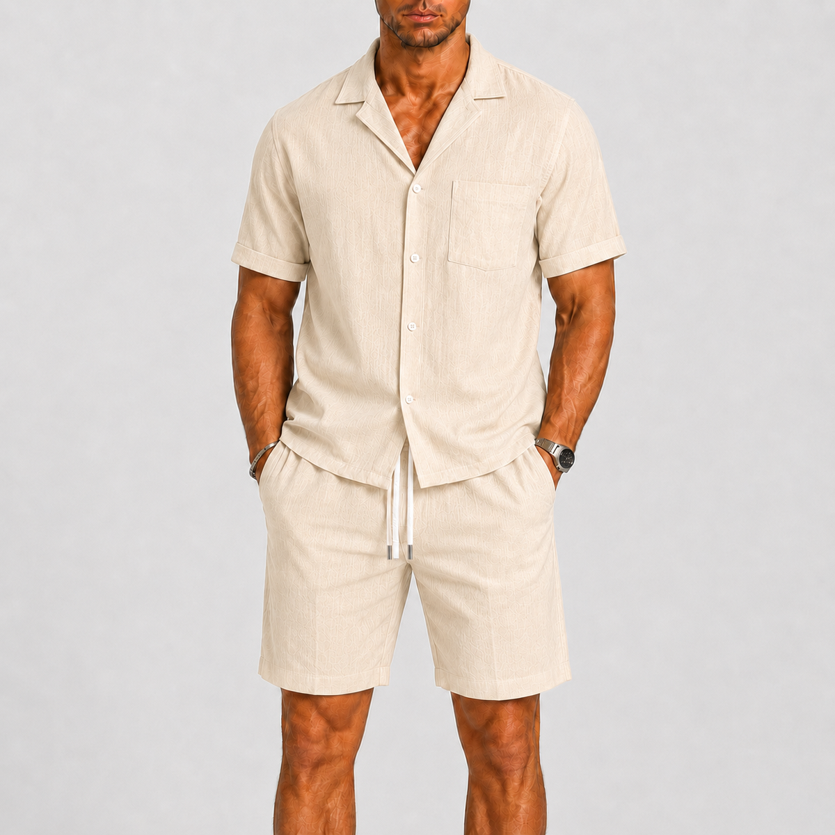 Ensemble d'été deux pièces chemise à manches courtes et short légers homme – Sainte-Foy-la-Grande