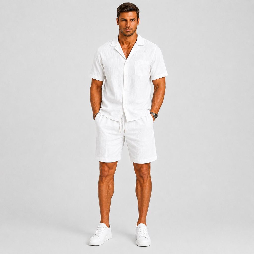 Ensemble d'été deux pièces chemise à manches courtes et short légers homme – Sainte-Foy-la-Grande