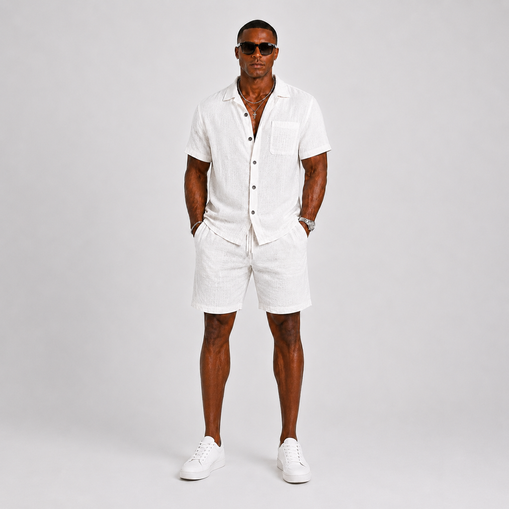 Ensemble d'été en lin chemise ample et pantalon au style intemporel homme – Rome
