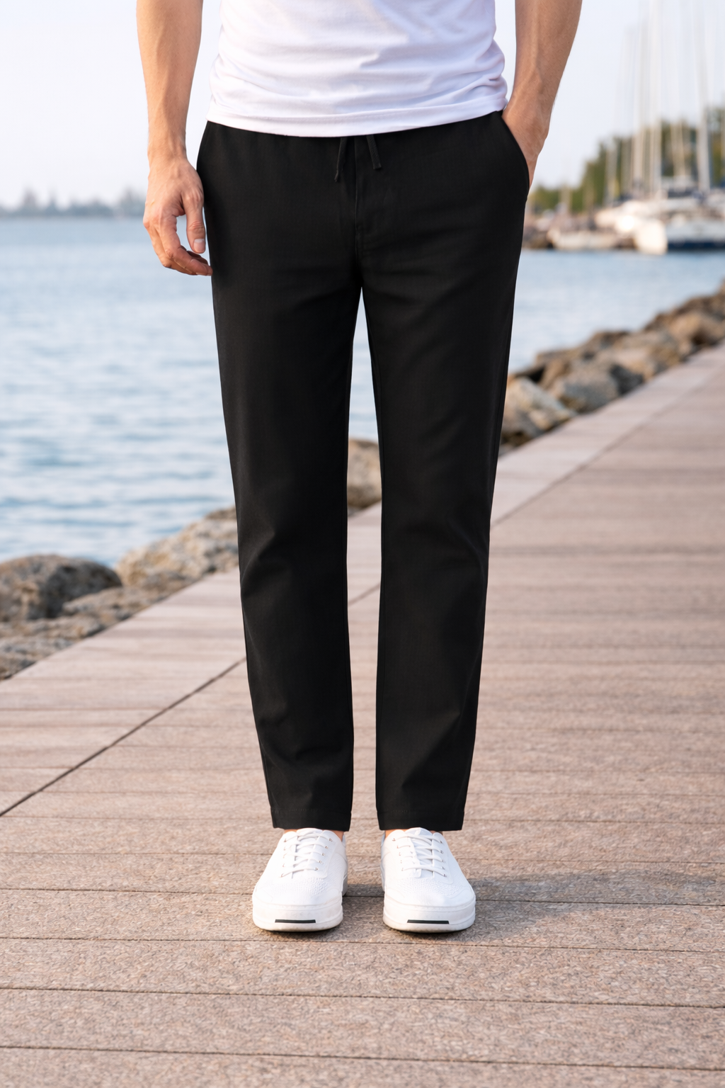 Pantalon en coton coupe droite à cordon de serrage confort décontracté homme – Pau