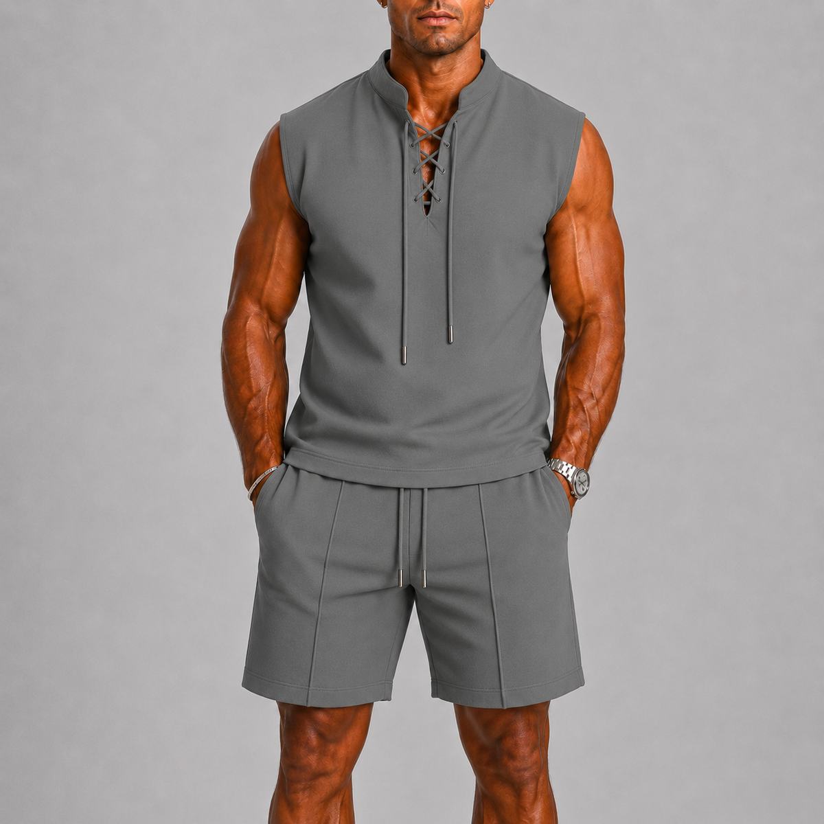 Ensemble haut sans manches à lacet et short assorti homme – Menars