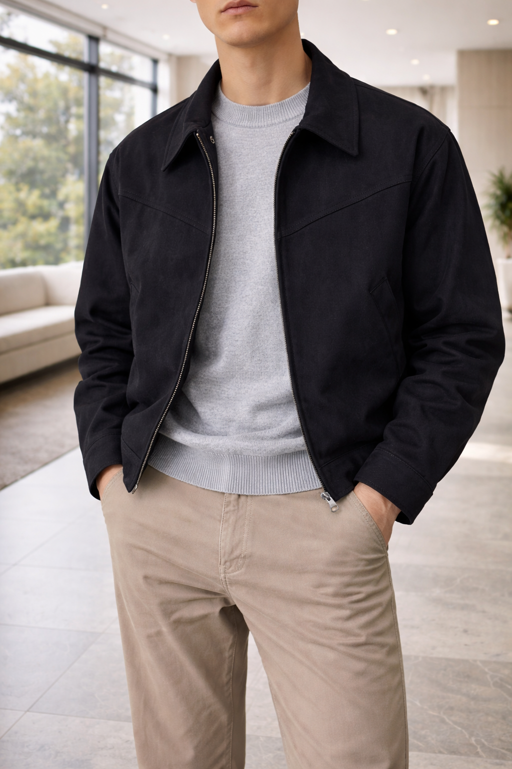Veste en cuir suédé à col zippé finition texturée pour le quotidien homme – Castets
