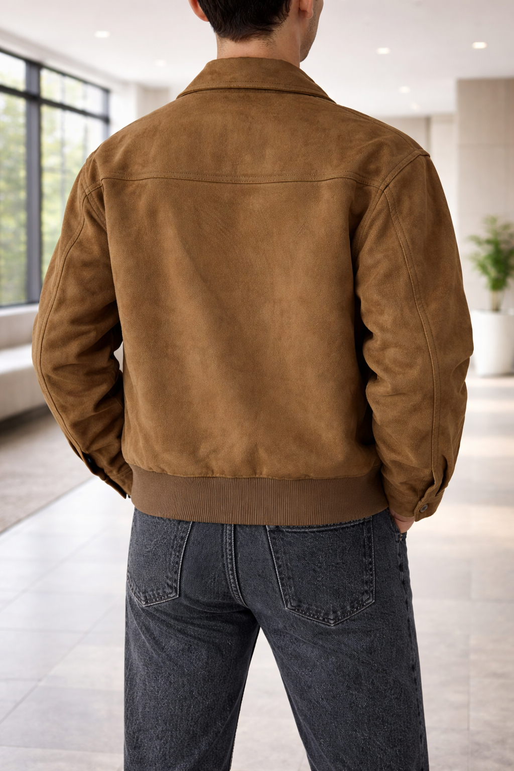 Veste en cuir suédé à col zippé finition texturée pour le quotidien homme – Castets
